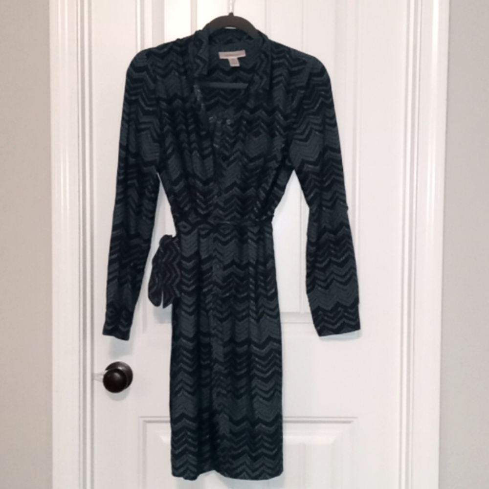 Navy and Green Button Down Long Sleeve Dress